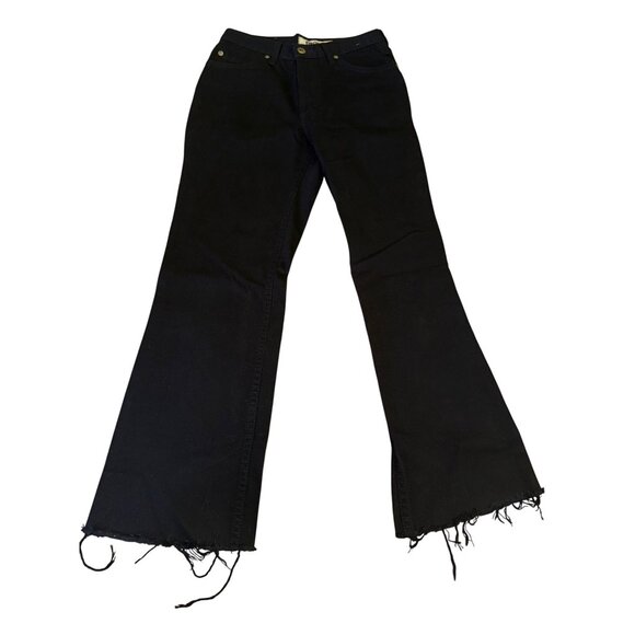 Mavi Molly Flare Jeans 29/32 Low Rise Button Fly‎ Black 100% Cotton Frayed Hem - Picture 1 of 11
